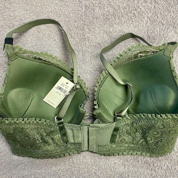NWT Aerie Real Power Plunge Push Up Joy Lace Bra - Olive Fun - 32C - Picture 2 of 11